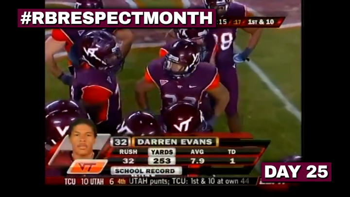 RB Respect Month Vol. 3, Day 25: You don't remember Virginia Tech's Darren Evans, and that's OK (2008)